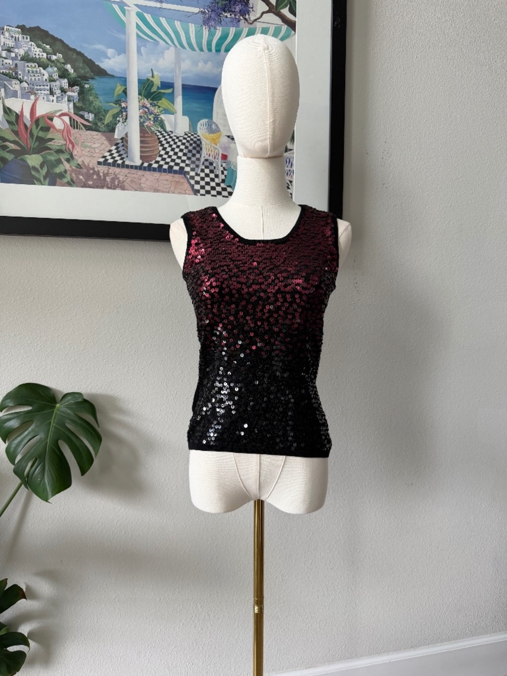 Y2K VTG Ombre Sequin Silk Cotton Blend Going Out Tank Top Size Small